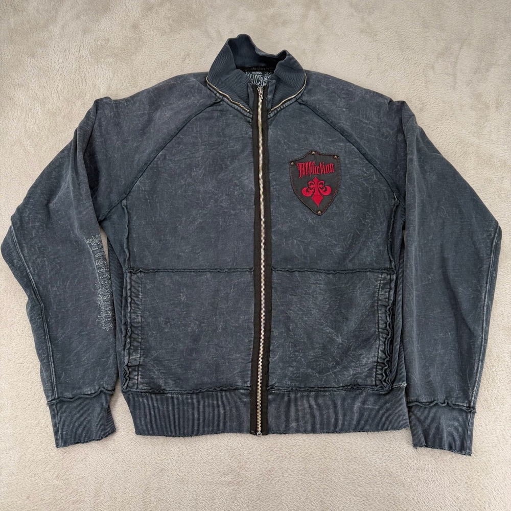 Affliction Metalhead Denim Killers Mens M Black Full Zip Track Jacket Preowned